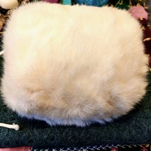 Vintage white rabbit fur muff/handwarmer
